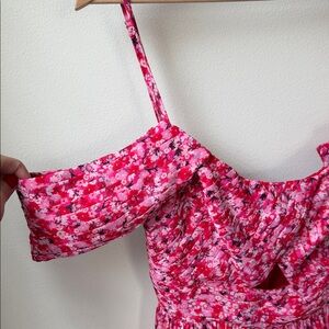 Pink Floral Maxi Dress with Ruffle Bodice